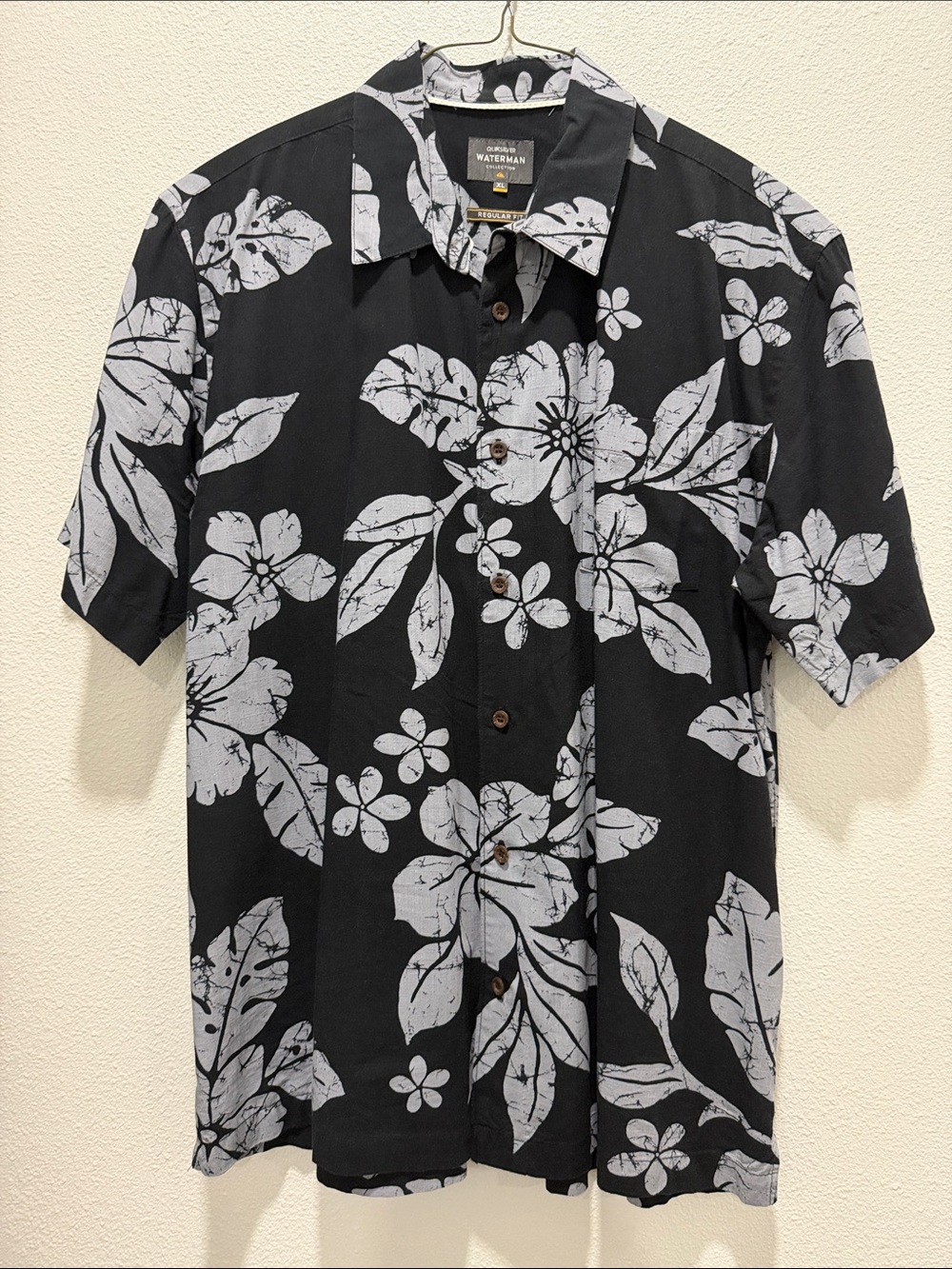 QuikSilver Black and White Floral Short-Sleeve Camp Shirt